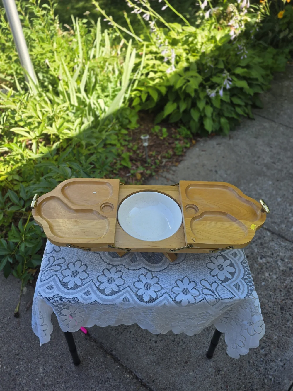 Vintage Rotating Wooden Serving Tray in Honey Brown